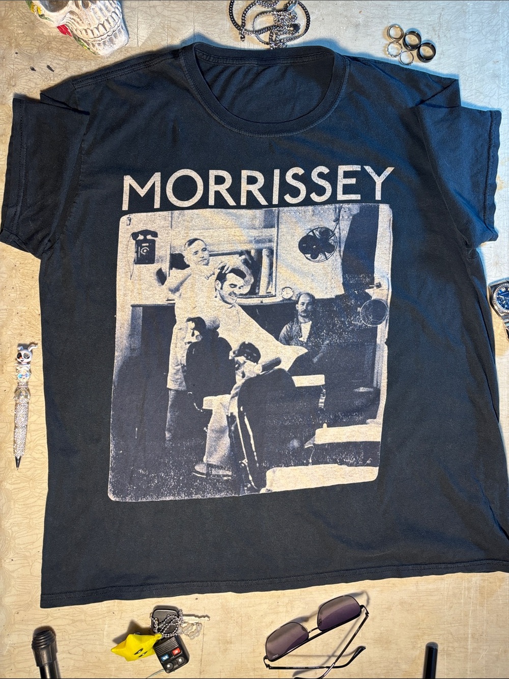 Morrissey Y? Black Short-Sleeve Tee with White Photo Graphic